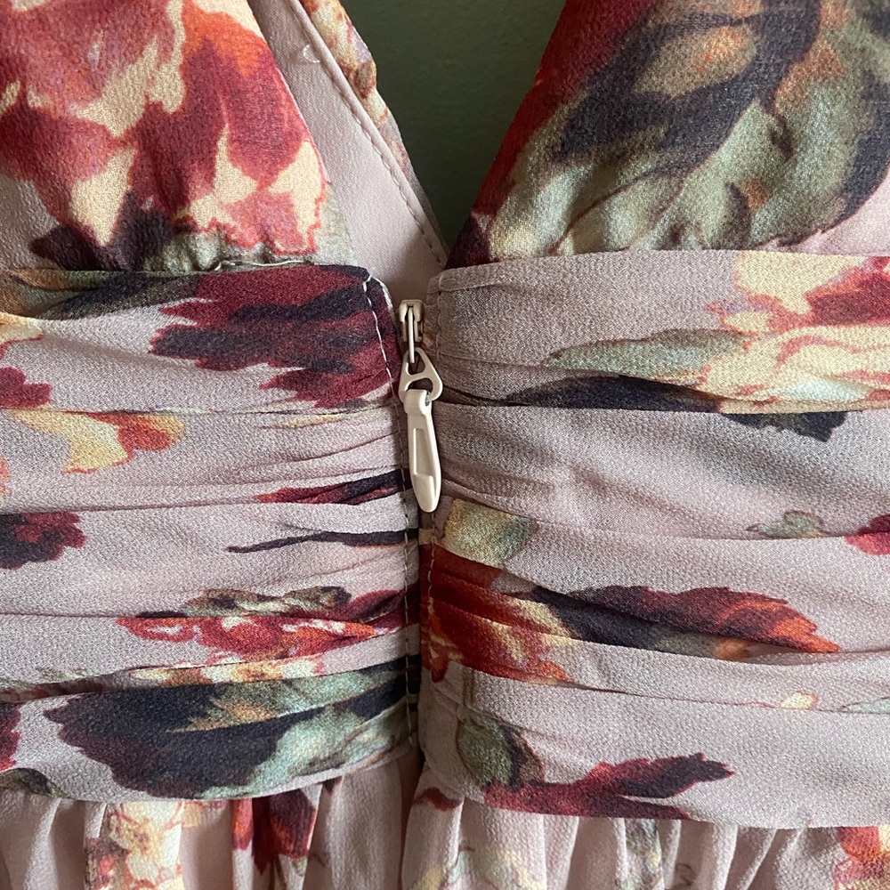 NWT Azazie Atelier Stevie Dress Women 8 Floral Mauve Multi Romantic Long Sleeves - Picture 8 of 14